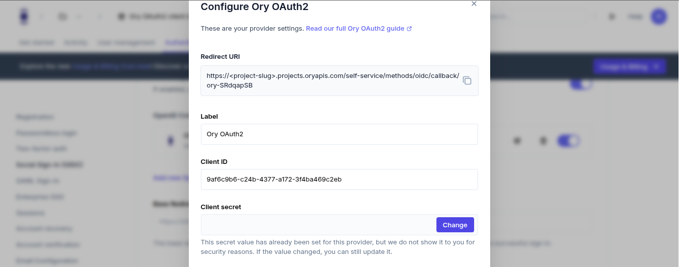 Configure Ory OAuth2 provider